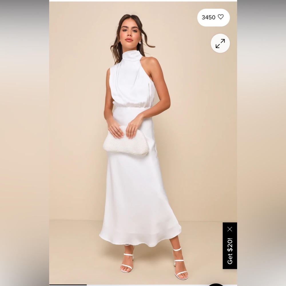Lulus White Satin Asymmetrical Midi Dress